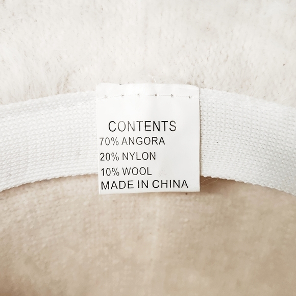 Vintage Angora Fur Wool Blend White Fuzzy Cloche Hat Peach Colored Satin Flowers - Picture 6 of 8